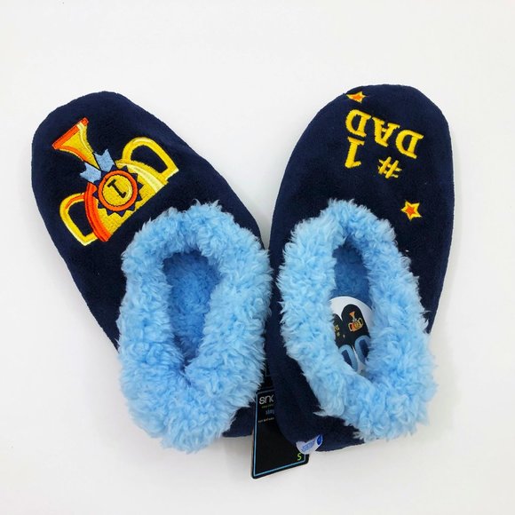 NWT Snoozies Men's #1 DAD Slippers Small 7/8 Navy Blue Non Skid Soles - Picture 4 of 6
